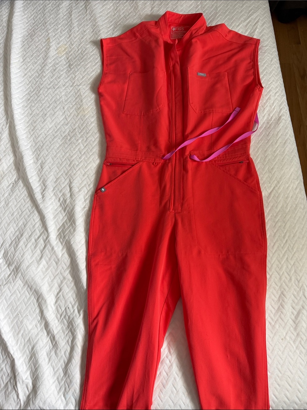 Figs (coral)Bright Red Sleeveless Jumpsuit